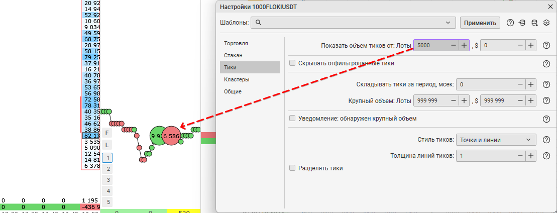 Настройка тиков в стакане CScalp
