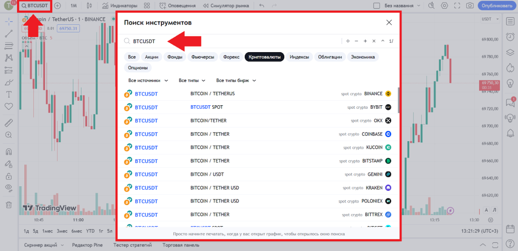 Графики и настройки, TradingView