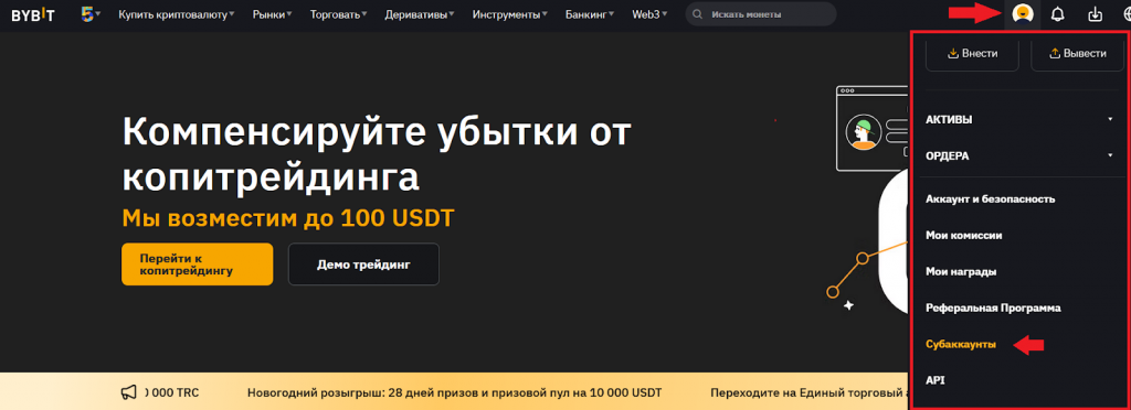 Как открыть субаккаунт, Регистрация Байбит