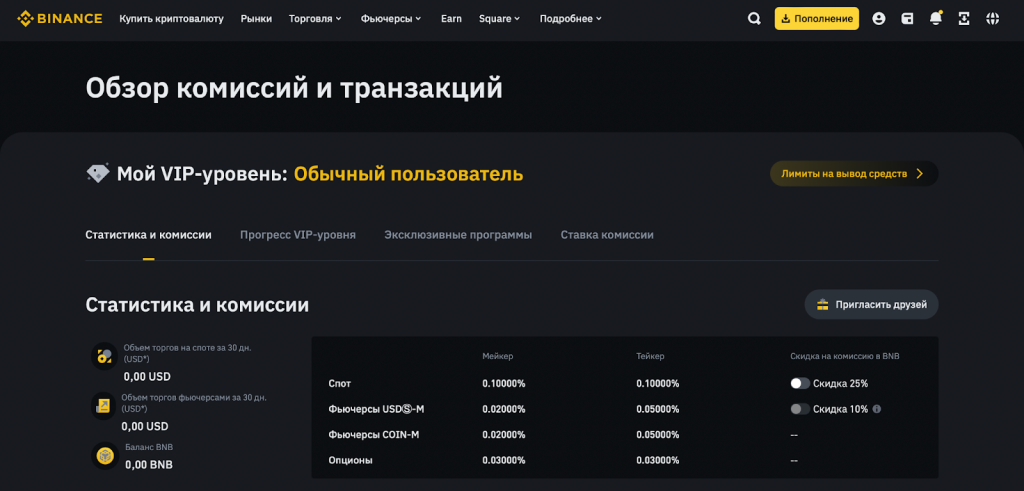 Оплата комиссий BNB, комиссии Binance
