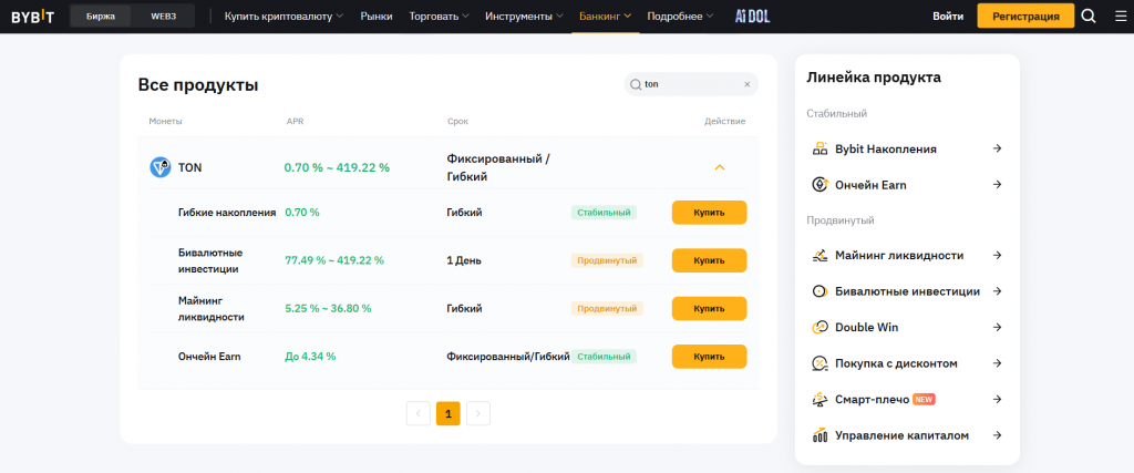Стейкинг TON на бирже Bybit