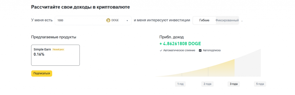 Доходность от стейкинга DOGE на Binance