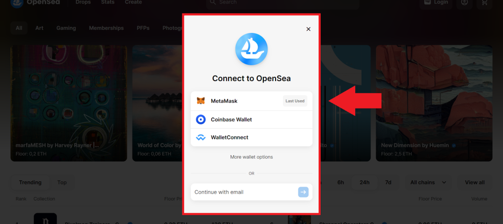 Как подключиться, маркетплейс NFT OpenSea