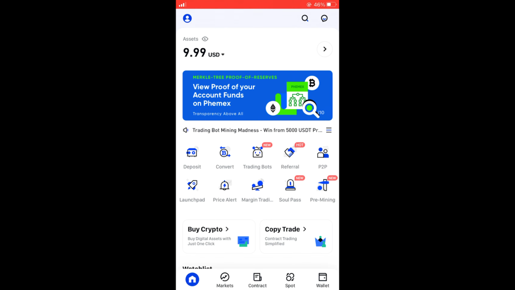 Мобильное приложение, Phemex