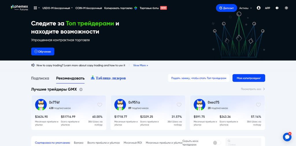 Копитрейдинг, Phemex