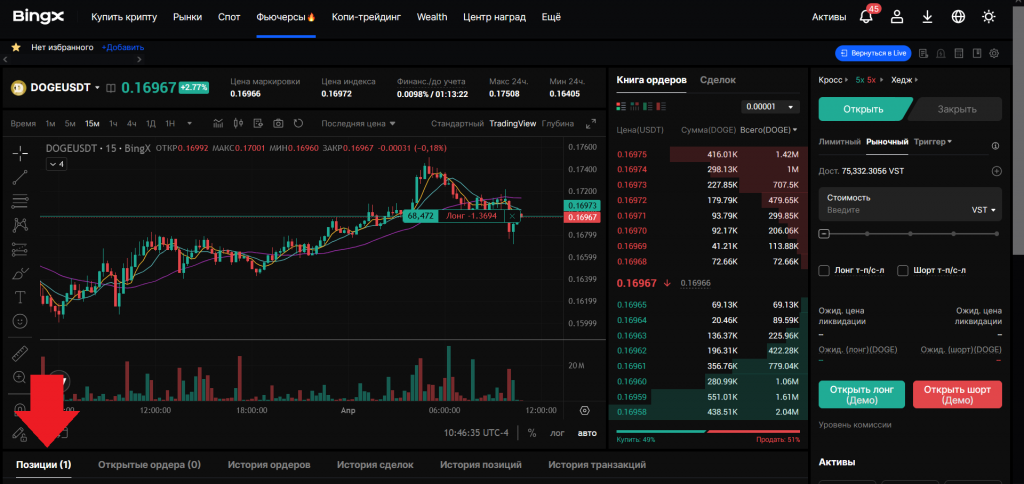 Переход к статистике торгов трейдера на бирже BingX