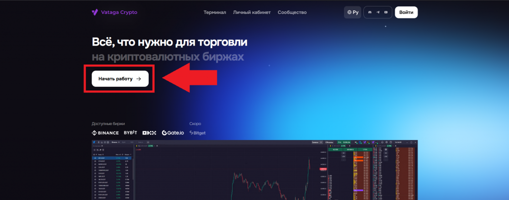 Как скачать терминал EasyScalp, главная страница сайта Vataga Crypto