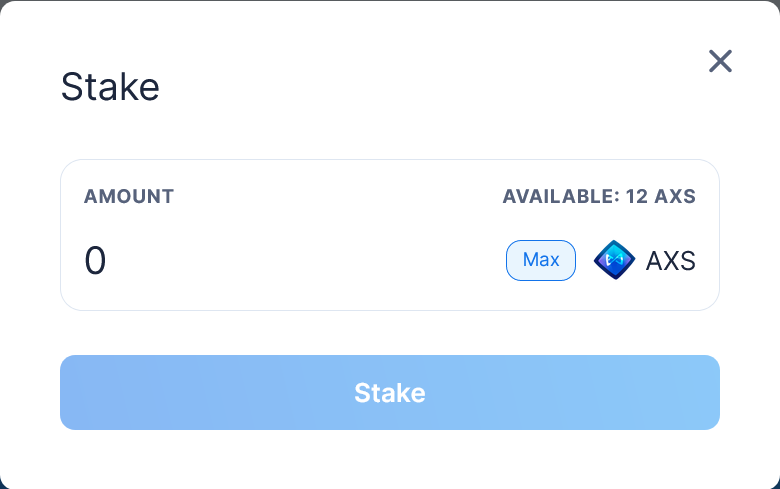 Окно настройки стейкинга в Axie Infinity