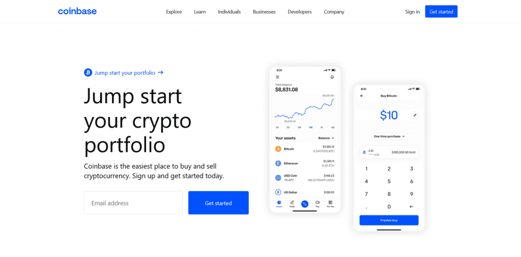 интерфейс криптобиржи Coinbase