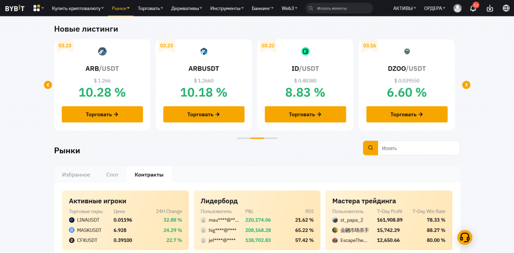 Рынки криптовалютной биржи Bybit, Binance или Bybit