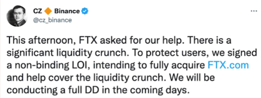 твит Чанпэна Чжао о намерении выкупить FTX