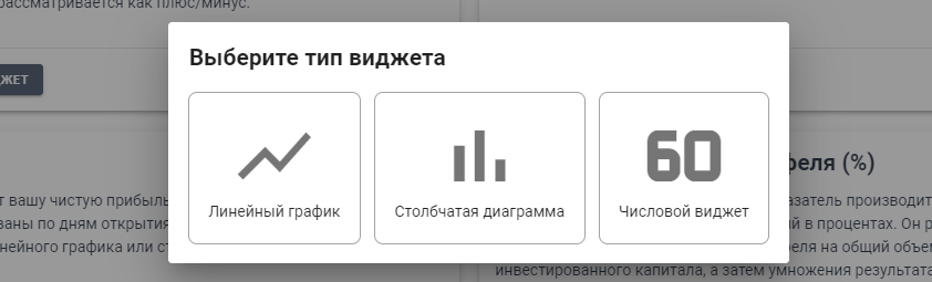 выбор отображения числового виджета в Trader Make Money