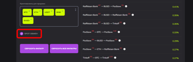 кнопка поиска арбитражных связок на спотовом рынке внутри биржи