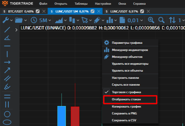 настройка интерфейса TigerTrade, интерфейс TigerTrade