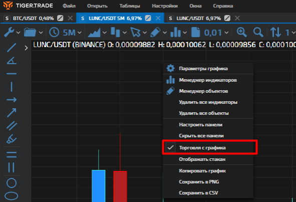 настройка интерфейса TigerTrade, интерфейс TigerTrade