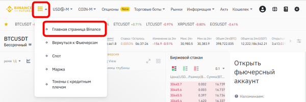 интерфейс Binance, раздел верификации Binance