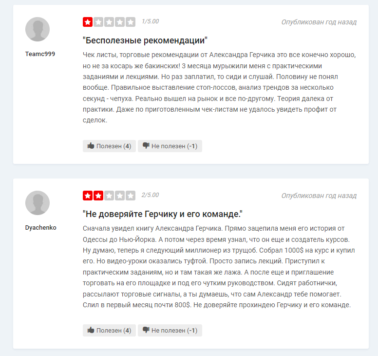 отзывы трейдеров о курсах Александра Герчика
