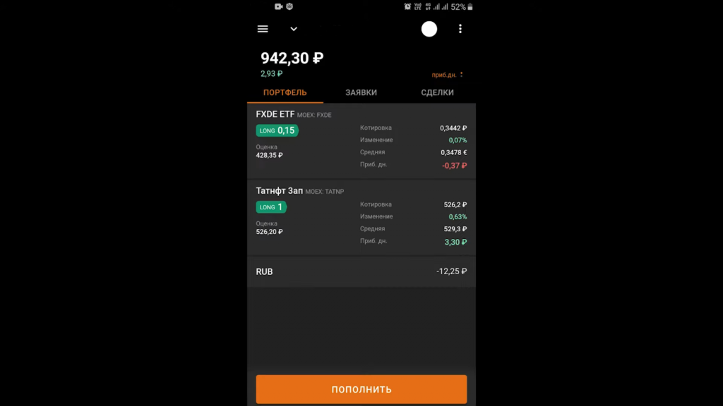 Портфель мобильной версии, Finam Trade