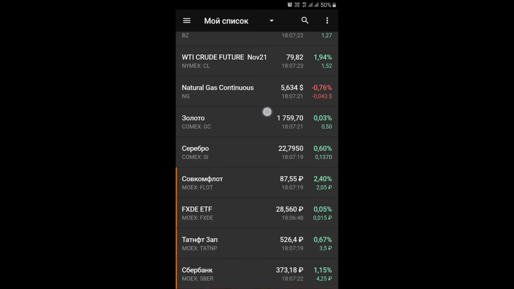 Инструменты мобильной версии, Finam Trade