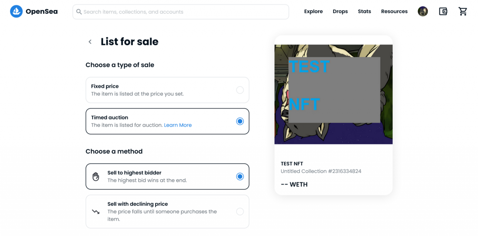 Как продать nft на opensea