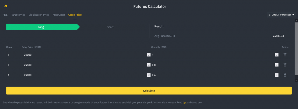 Калькулятор усреднения фьючерсов и криптовалют на Binance