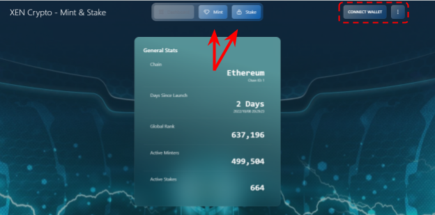 отчеканенные токены XEN можно застейкать на той же странице