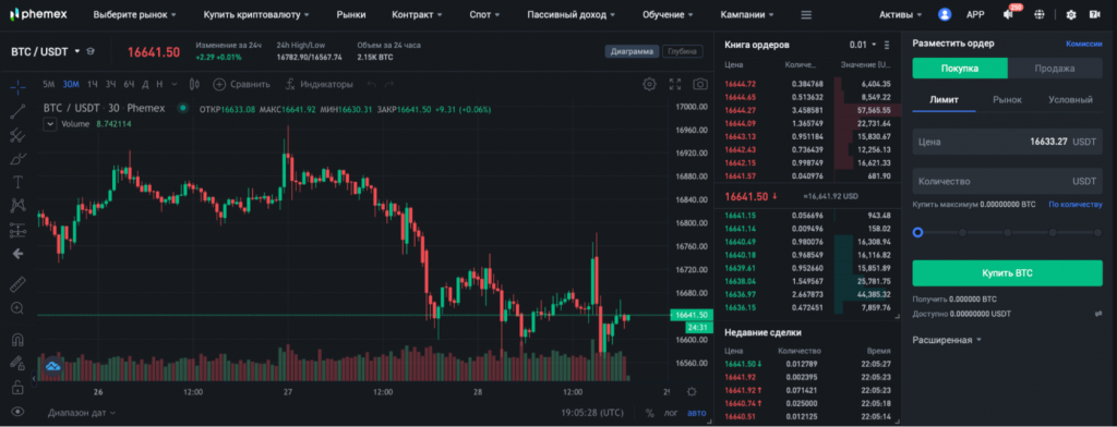 биржа Phemex, спот Phemex