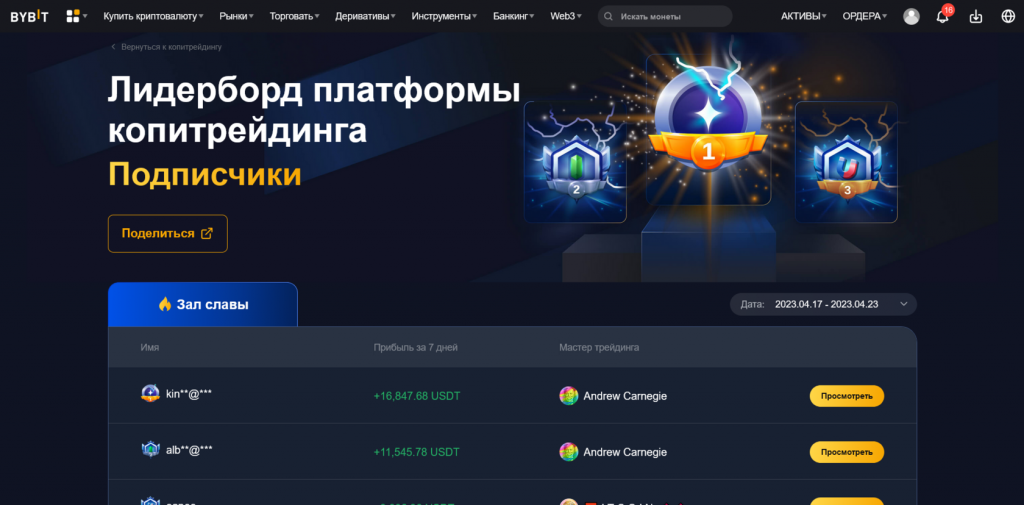 Подписчики копитрейдинга, копитрейдинг на Bybit