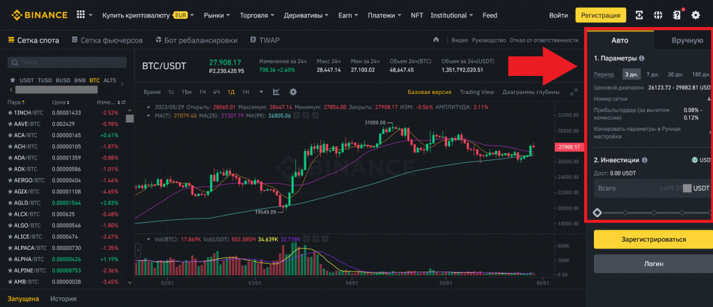 Сетка спота, боты binance