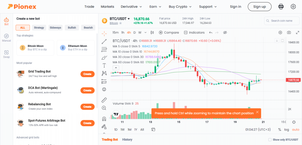 платформа с ботами Pionex, криптовалютные боты, боты для Binance