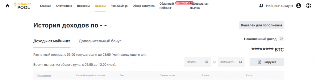 Доходы, Binance Pool