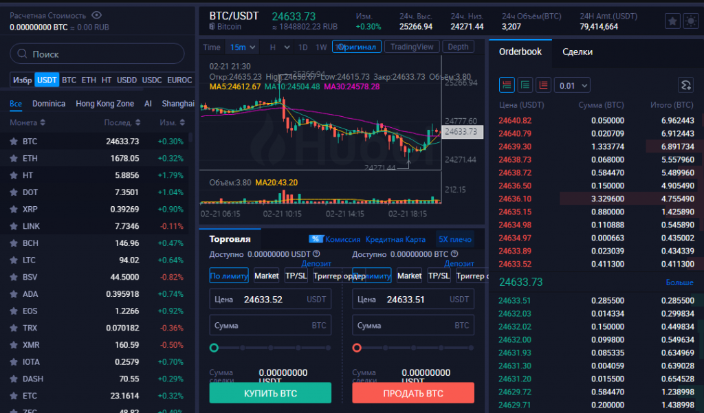 спотовый обменник биржи Huobi