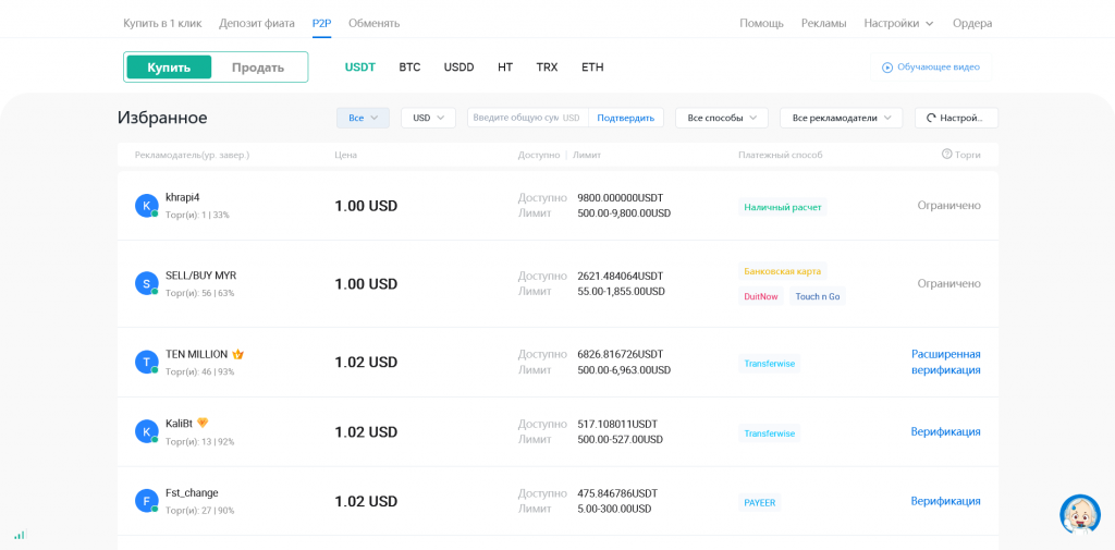P2P сделки на Huobi, обзор биржи Huobi