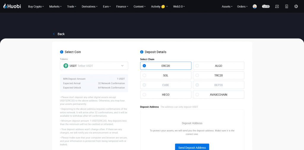 Ввод и выводе средств, обзор биржи Huobi