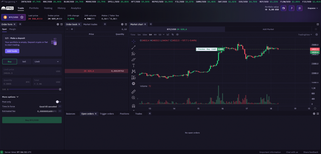 Спотовый рынок биржи Kraken, официальный сайт биржи Kraken