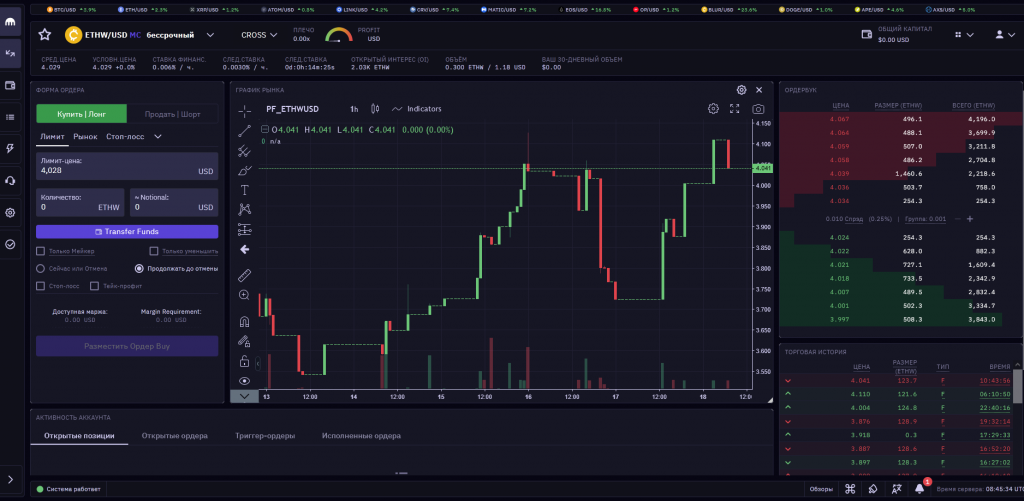 биржа Kraken, торговый интерфейс биржи Kraken