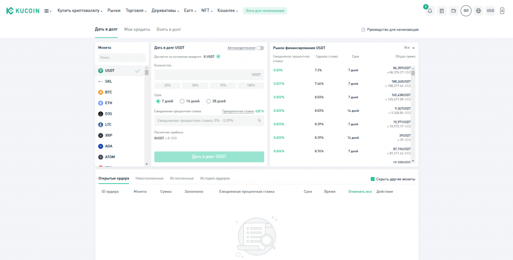 Кредитование на бирже KuCoin, сайт KuCoin