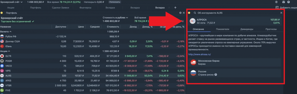 Инструменты терминала Тинькофф, Тинькофф Инвестиции терминал