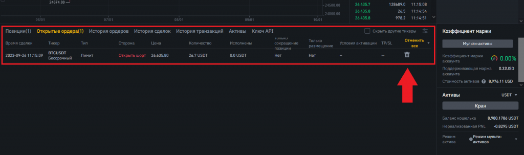 Как отменить ордер на Futures, Binance