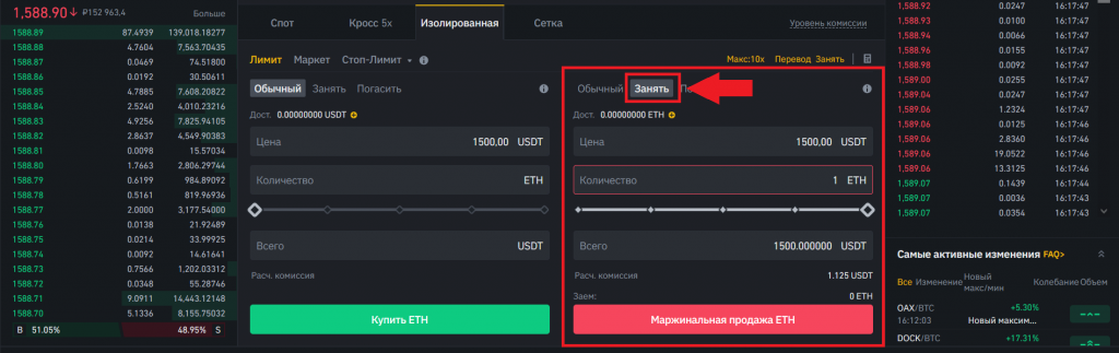 Как торговать в шорт на споте, Binance