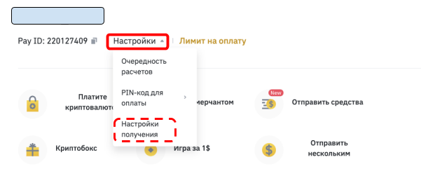 настройки раздела Binance Pay