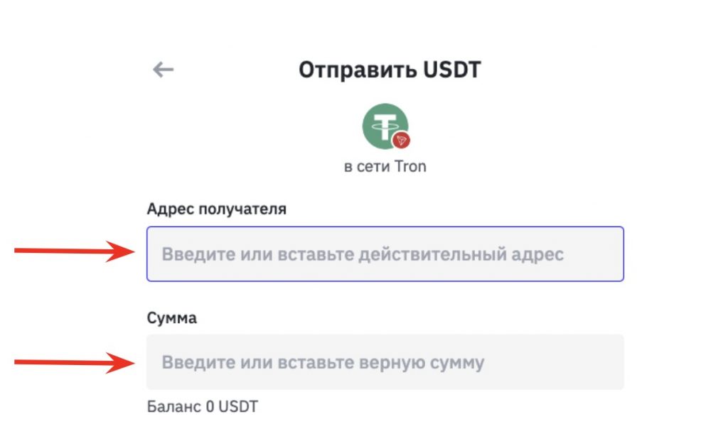 окно вывода криптовалюты с Trust Wallet
