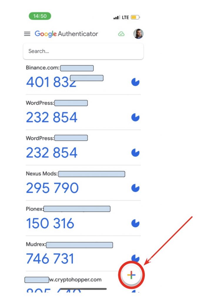 интерфейс приложения-аутентификатора Google 