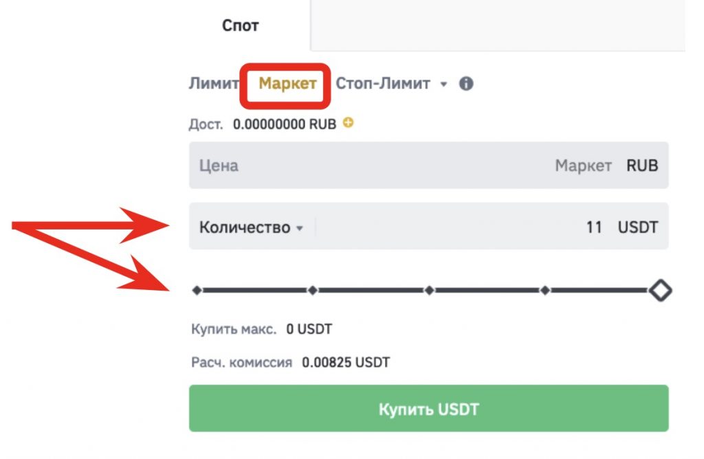 модуль заявок в веб-интерфейсе спотового рынка Binance