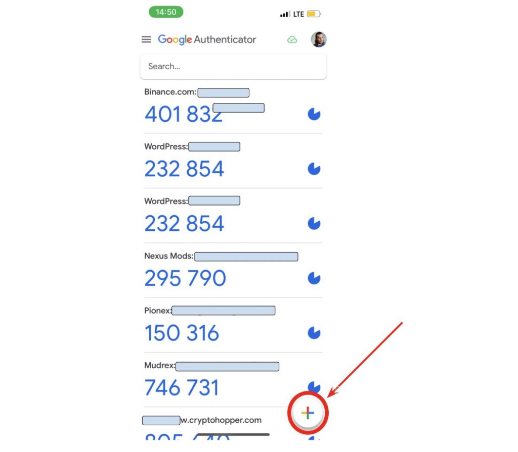 интерфейс приложения-аутентификатора Google, настройка 2FA Binance