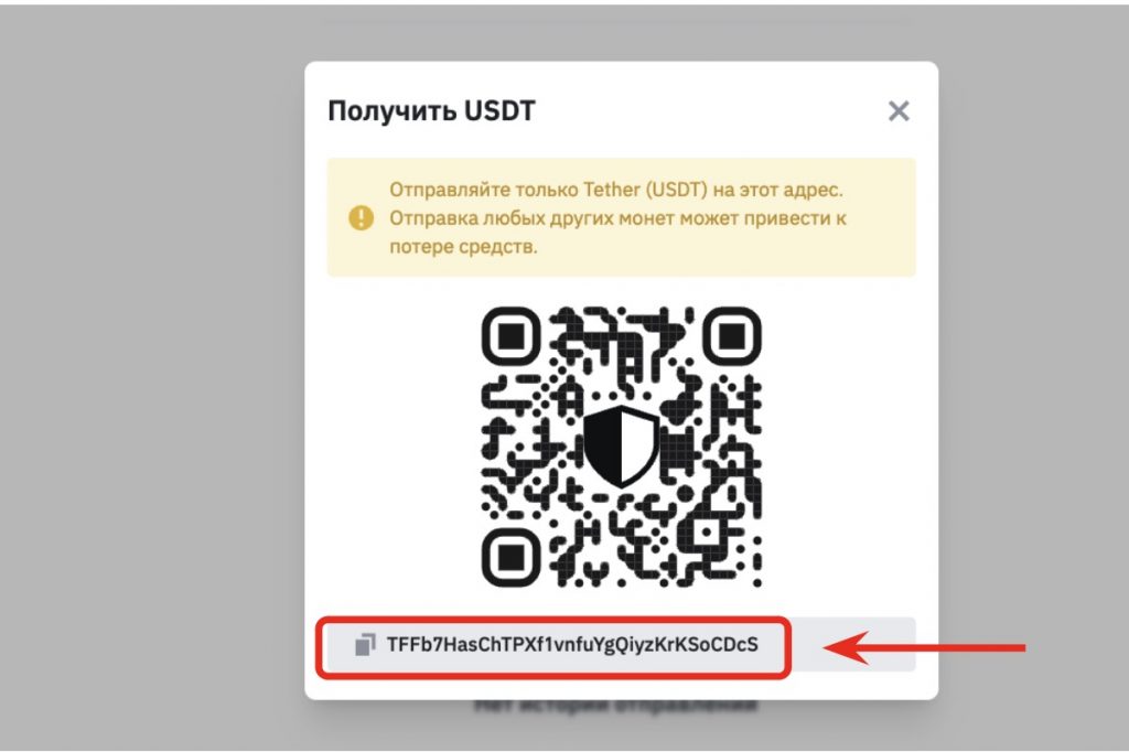 окно адреса криптовалюты в кошельке Trust Wallet