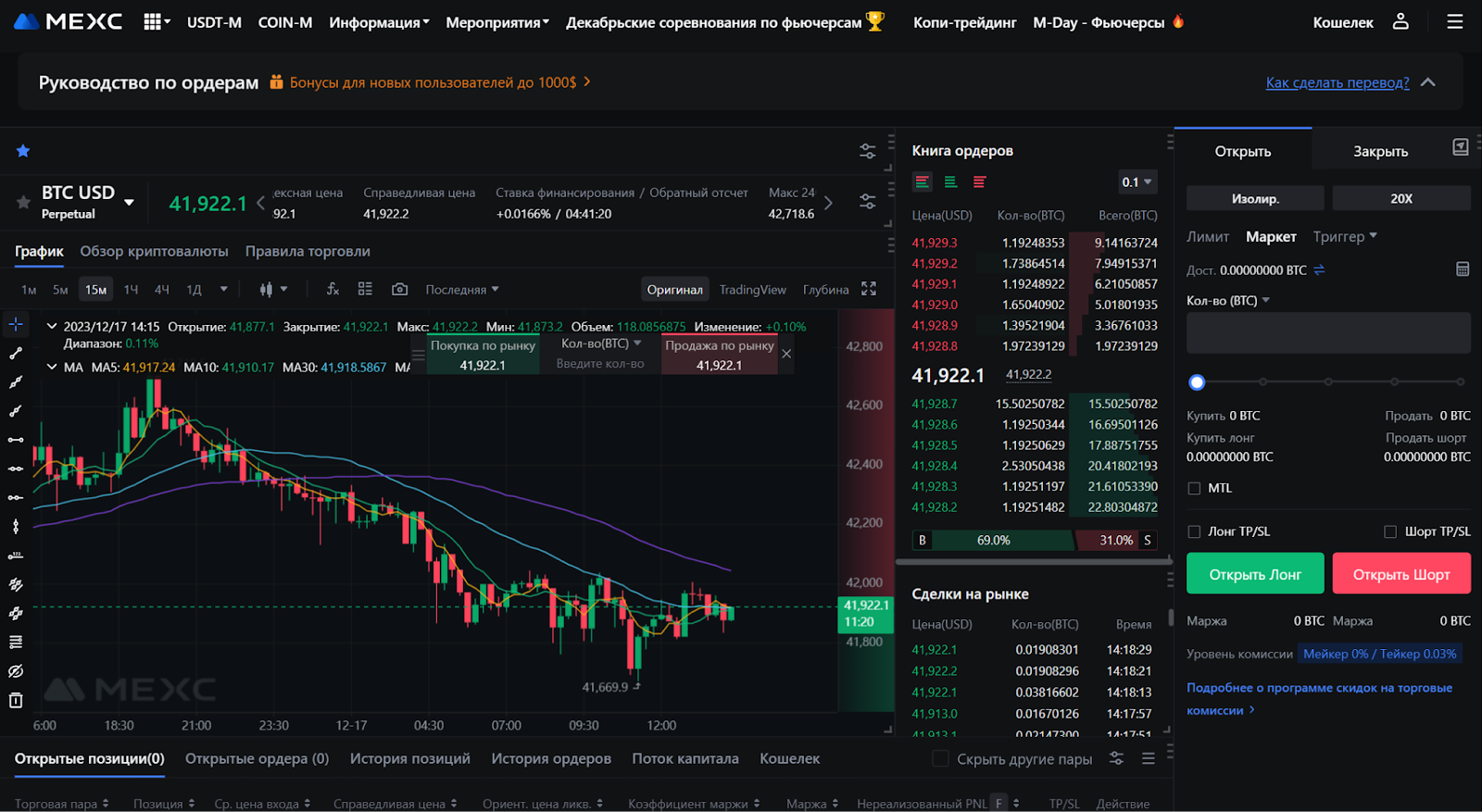 Веб-терминал для фьючерсной торговли на MEXC. Контракты COIN-M