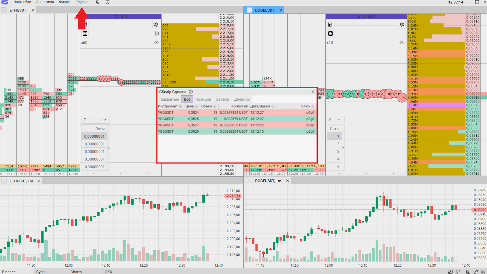 Окно сделок, CScalp или MetaTrader