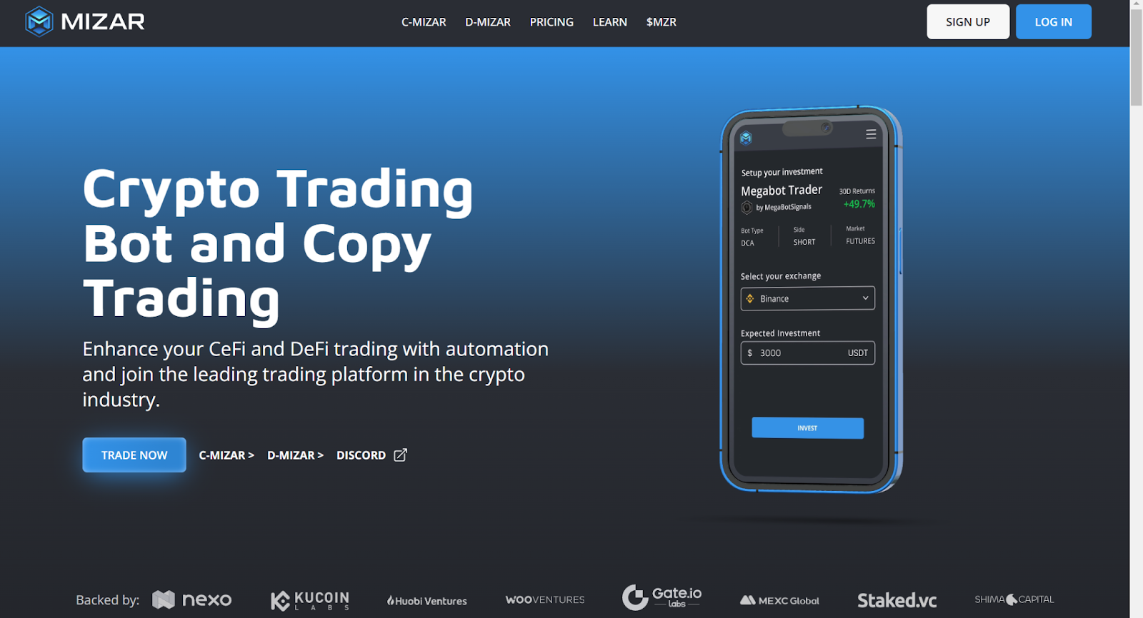 Главная страница разработчика торговых ботов для MEXC Mizar