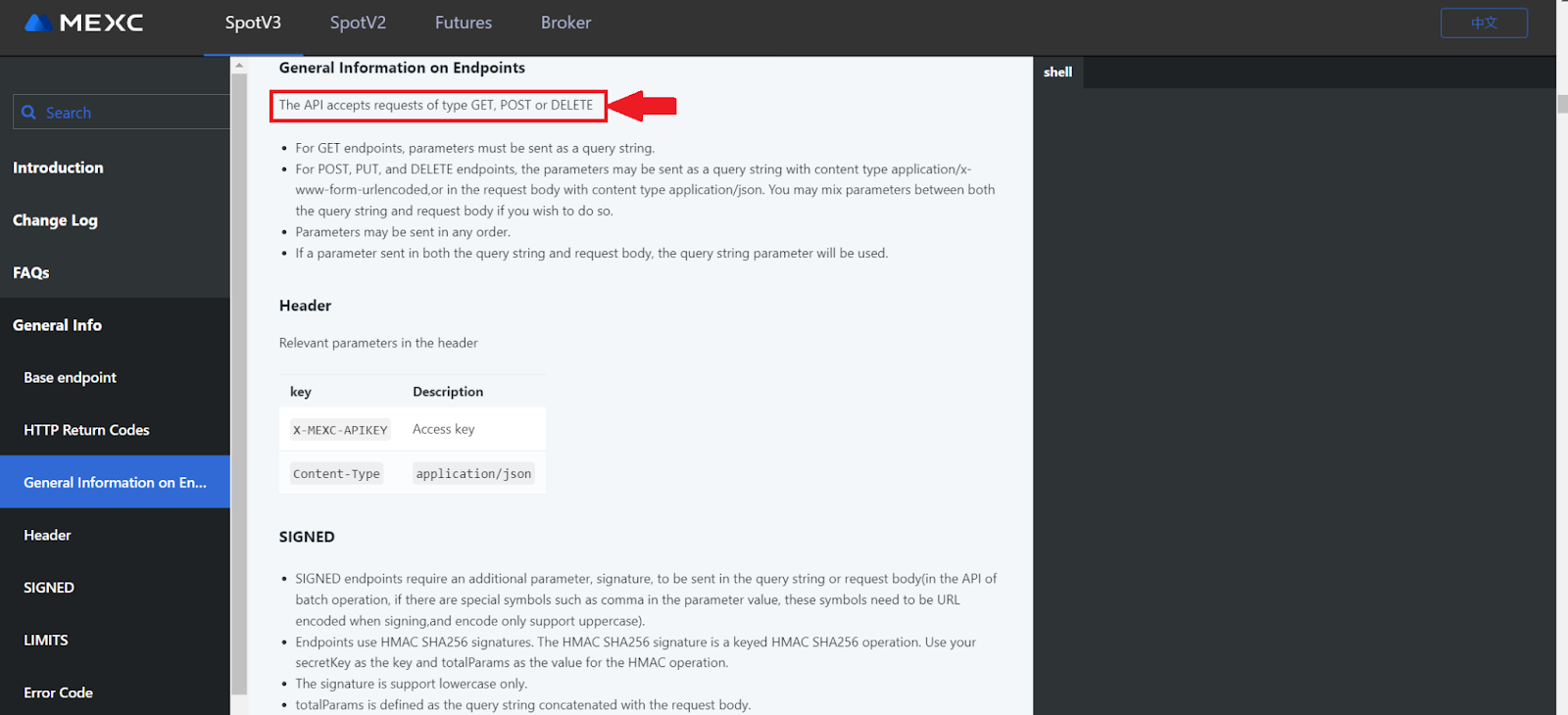 API Document MEXC. HTTP-методы